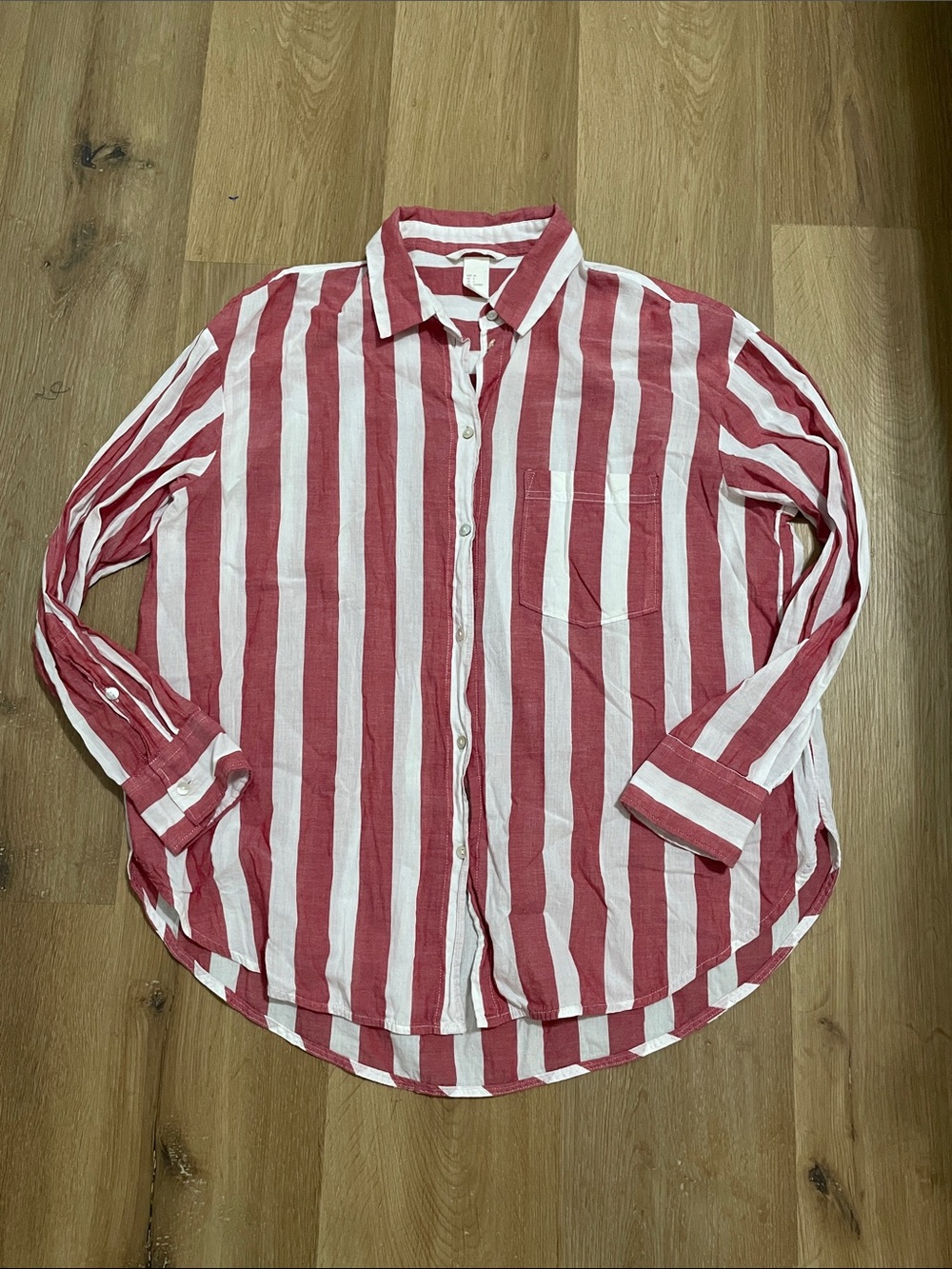H&M Red and White Vertical Stripe Button-Down Shirt